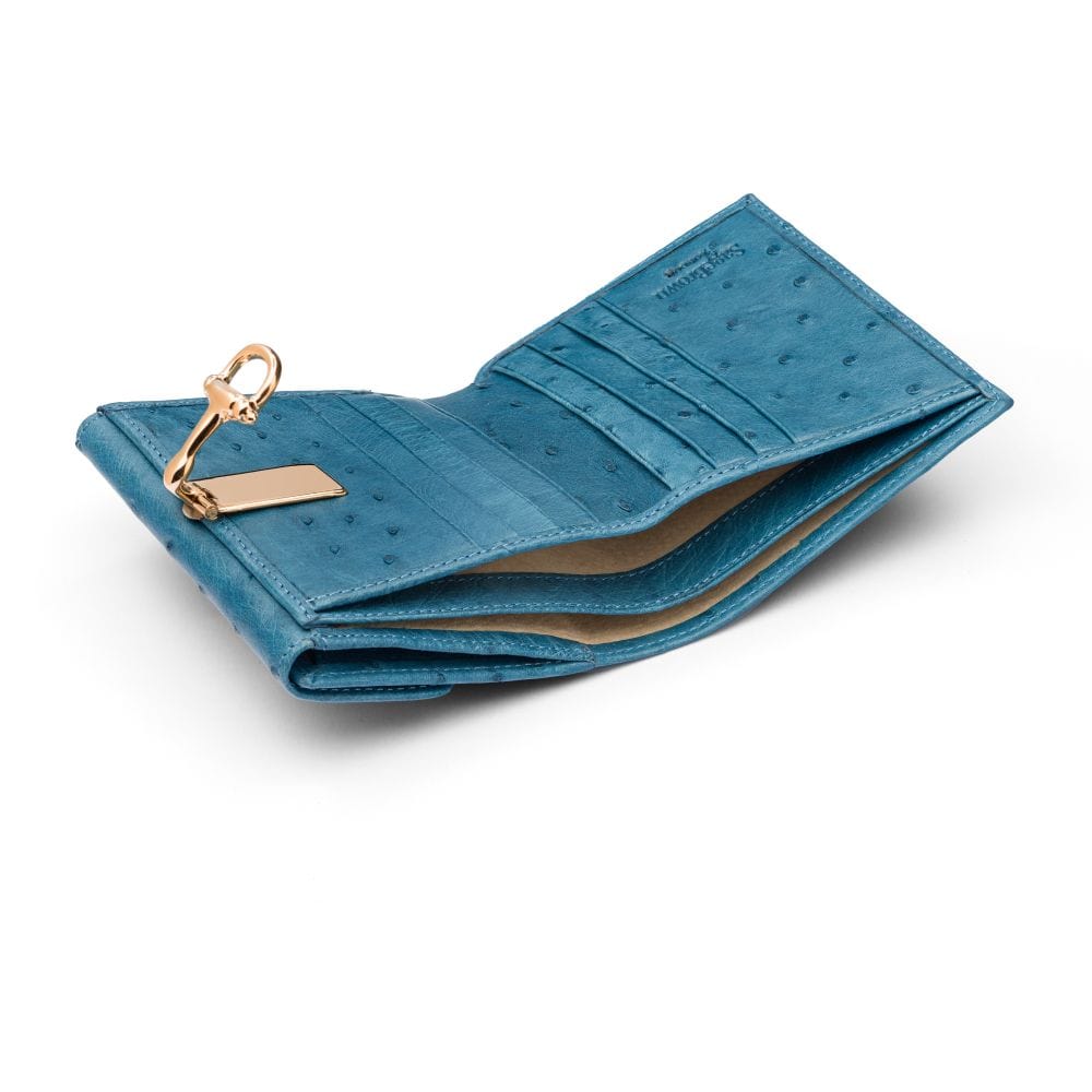 Real ostrich leather coin purse, blue ostrich, inside