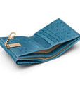 Real ostrich leather coin purse, blue ostrich, inside