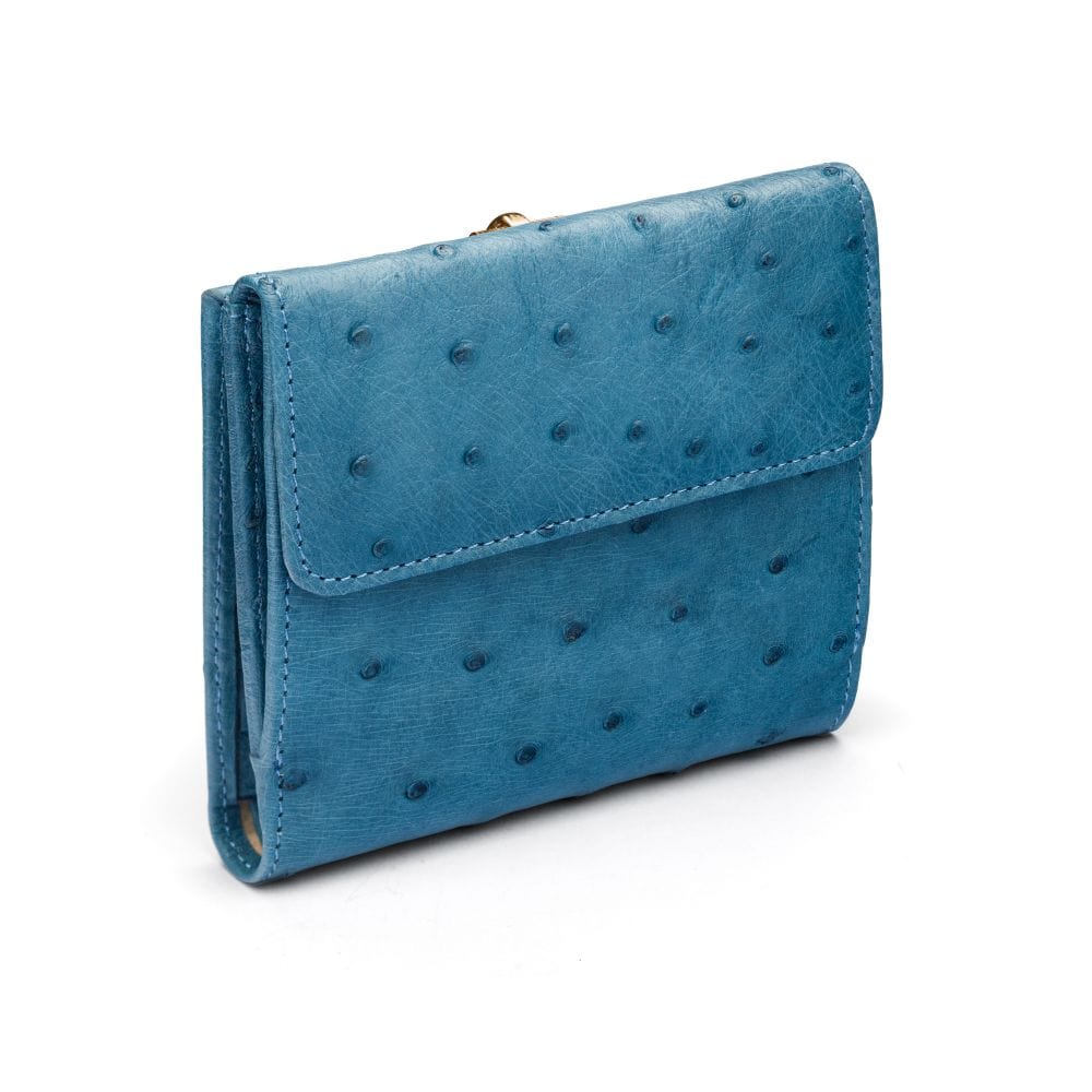 Real ostrich leather coin purse, blue ostrich, back