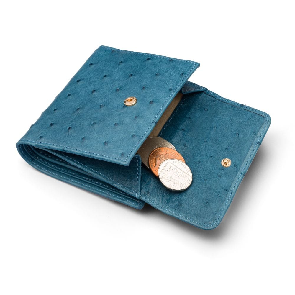 Real ostrich leather coin purse, blue ostrich, coin purse