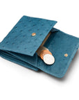 Real ostrich leather coin purse, blue ostrich, coin purse