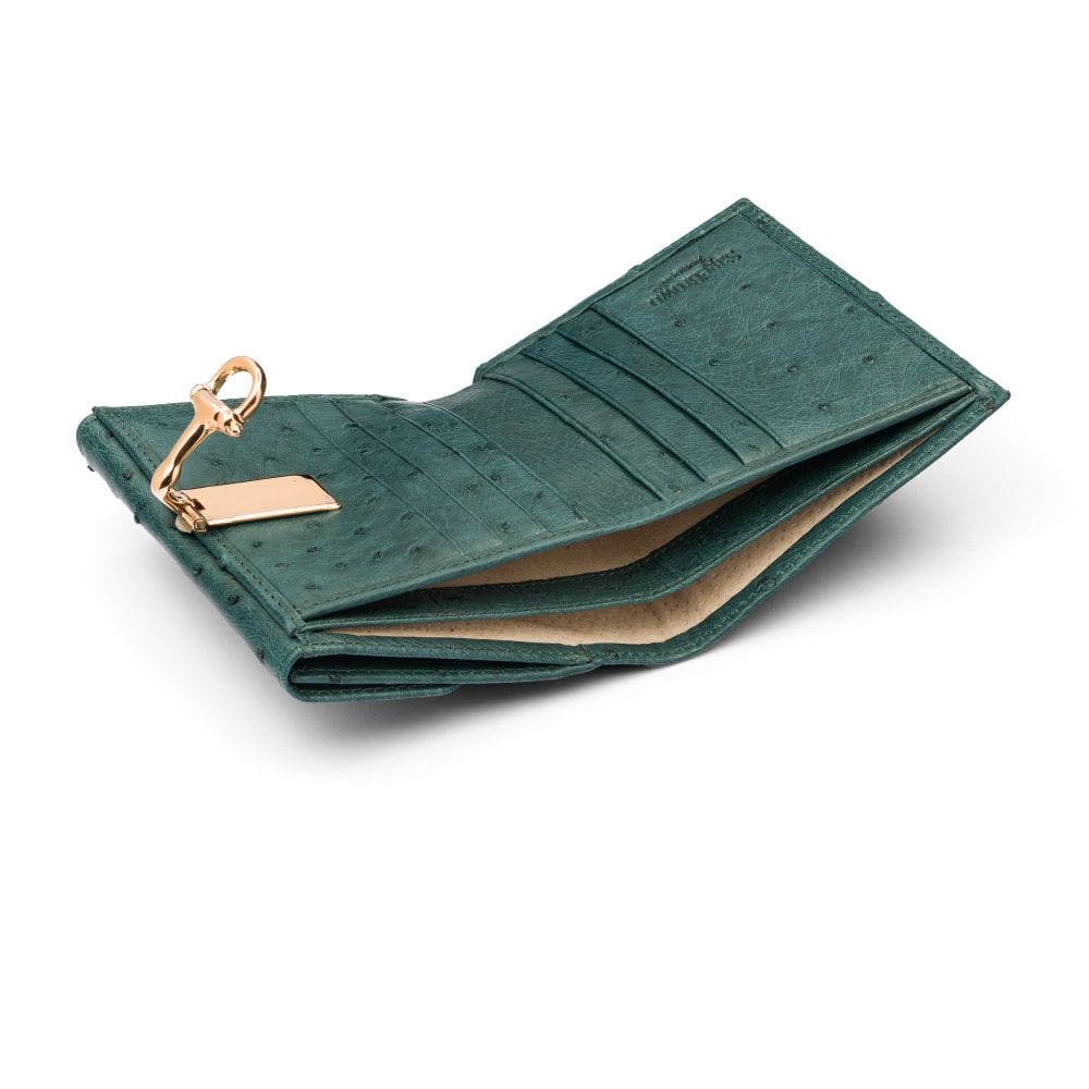 Real ostrich leather coin purse, green ostrich, inside