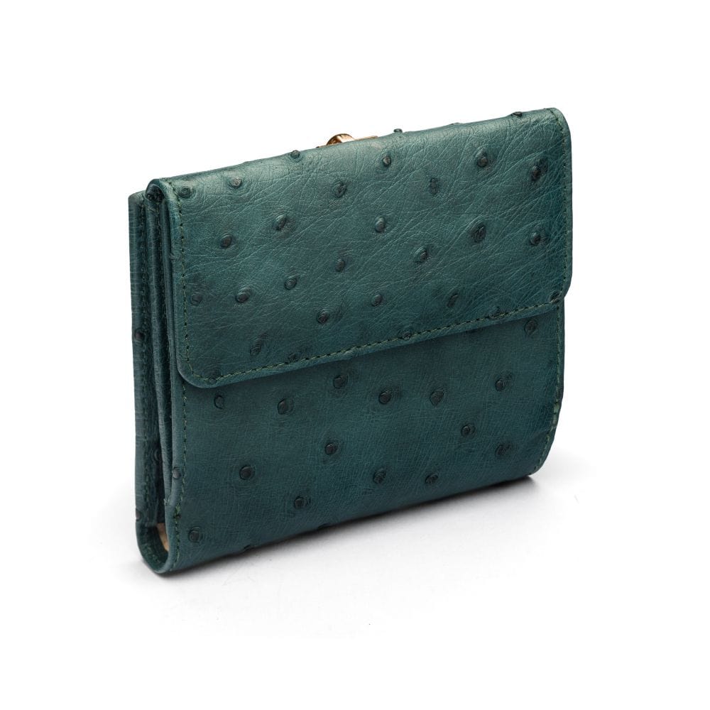 Real ostrich leather coin purse, green ostrich, back