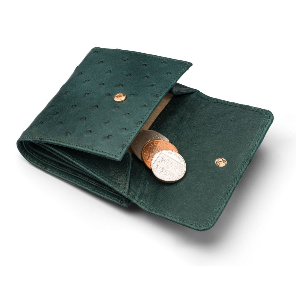 Real ostrich leather coin purse, green ostrich, coin purse
