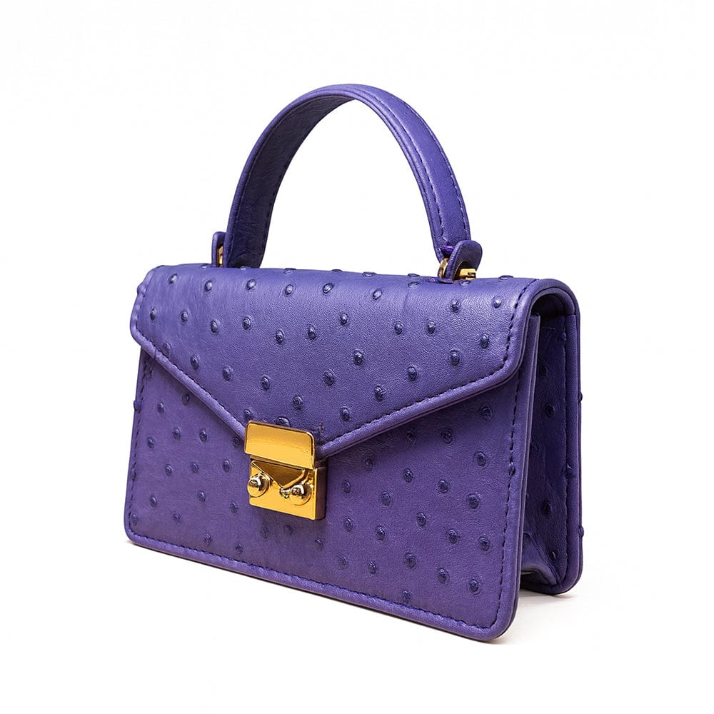 Real ostrich Maya bag, blue ostrich, side