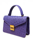 Real ostrich Maya bag, blue ostrich, side