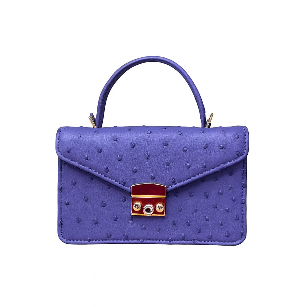Real ostrich Maya bag, blue ostrich, front