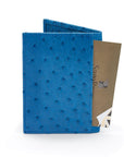 Slim Real Ostrich Leather Bifold Card Wallet with RFID, Blue, back