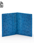 Slim Real Ostrich Leather Bifold Card Wallet with RFID, Blue, inside