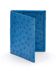 Slim Real Ostrich Leather Bifold Card Wallet with RFID, Blue, front