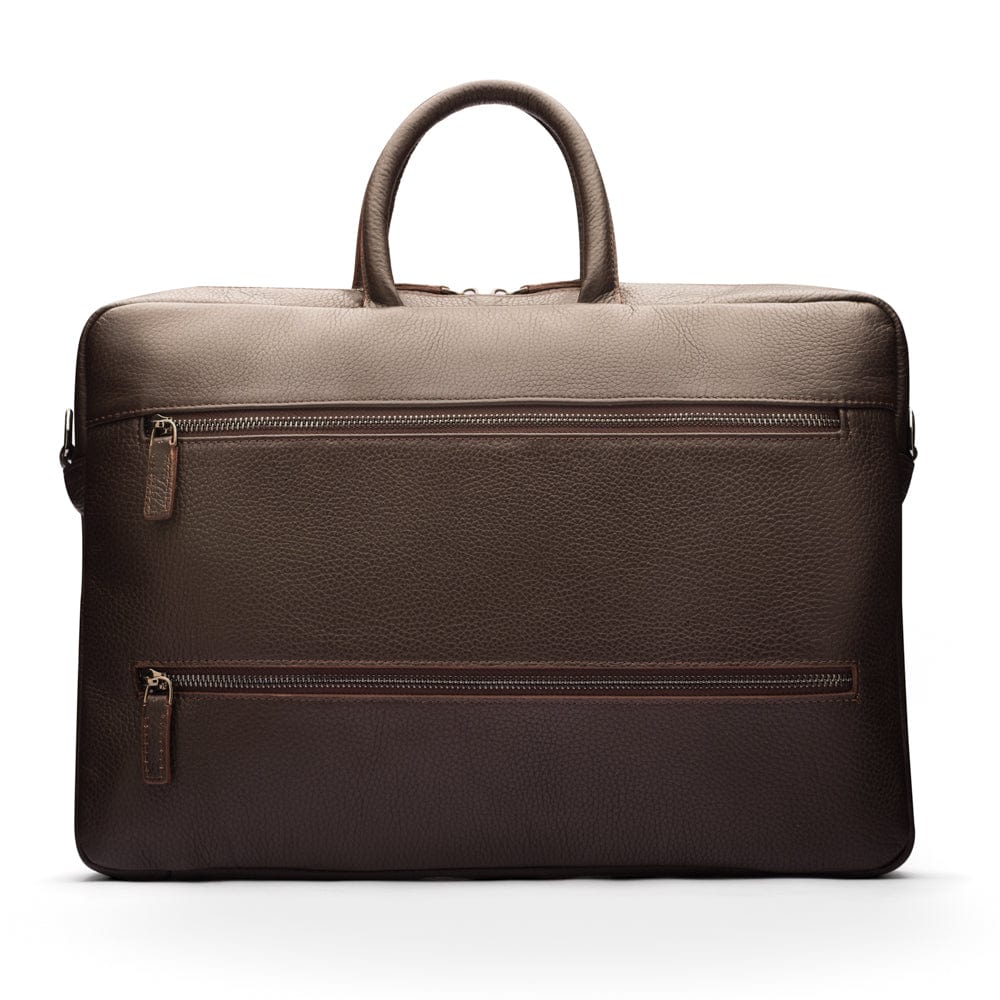15" slim leather laptop bag, brown, back