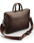 15" slim leather laptop bag, brown, with strap