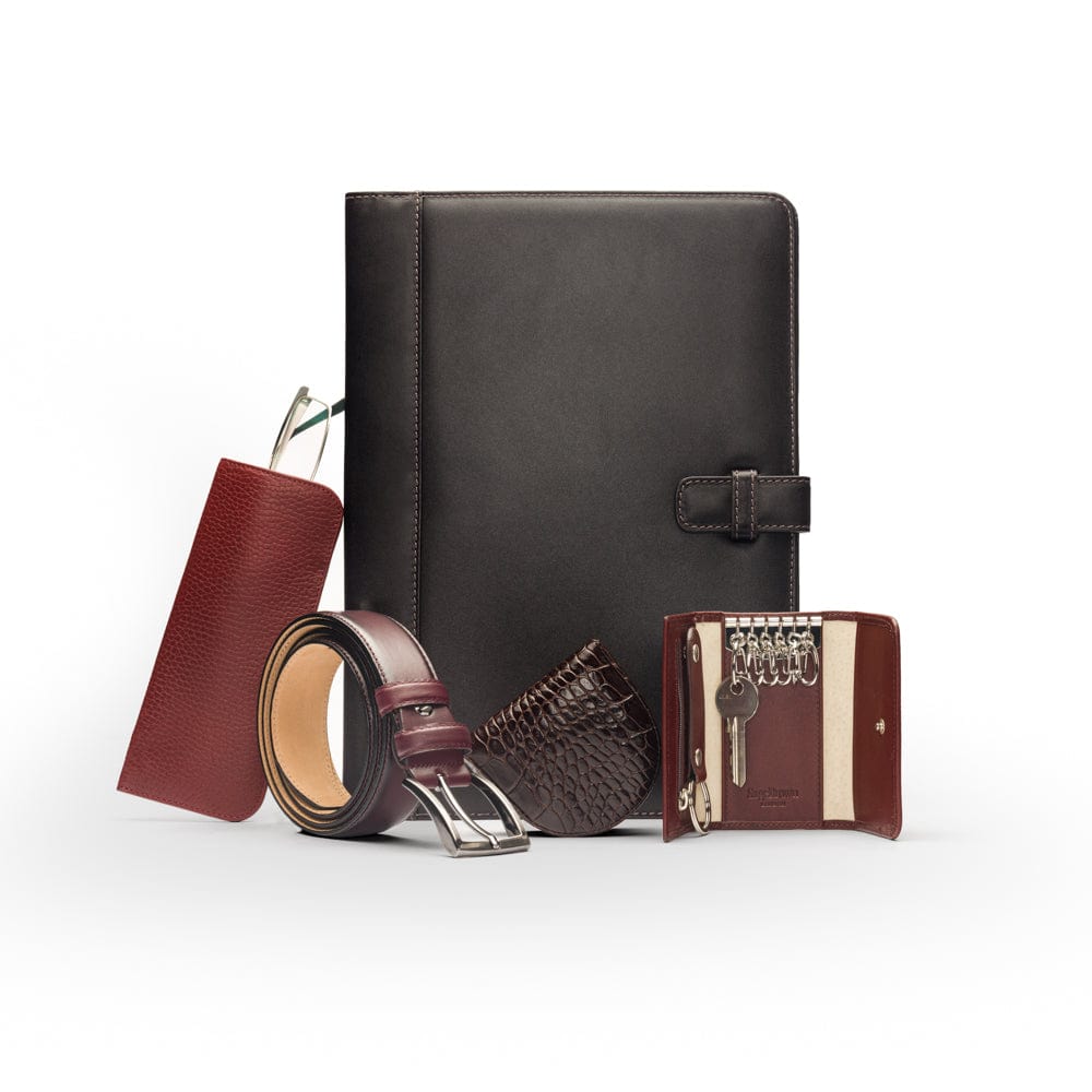 Leather conference folder, brown, with matching accessories