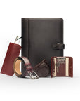 Leather conference folder, brown, with matching accessories