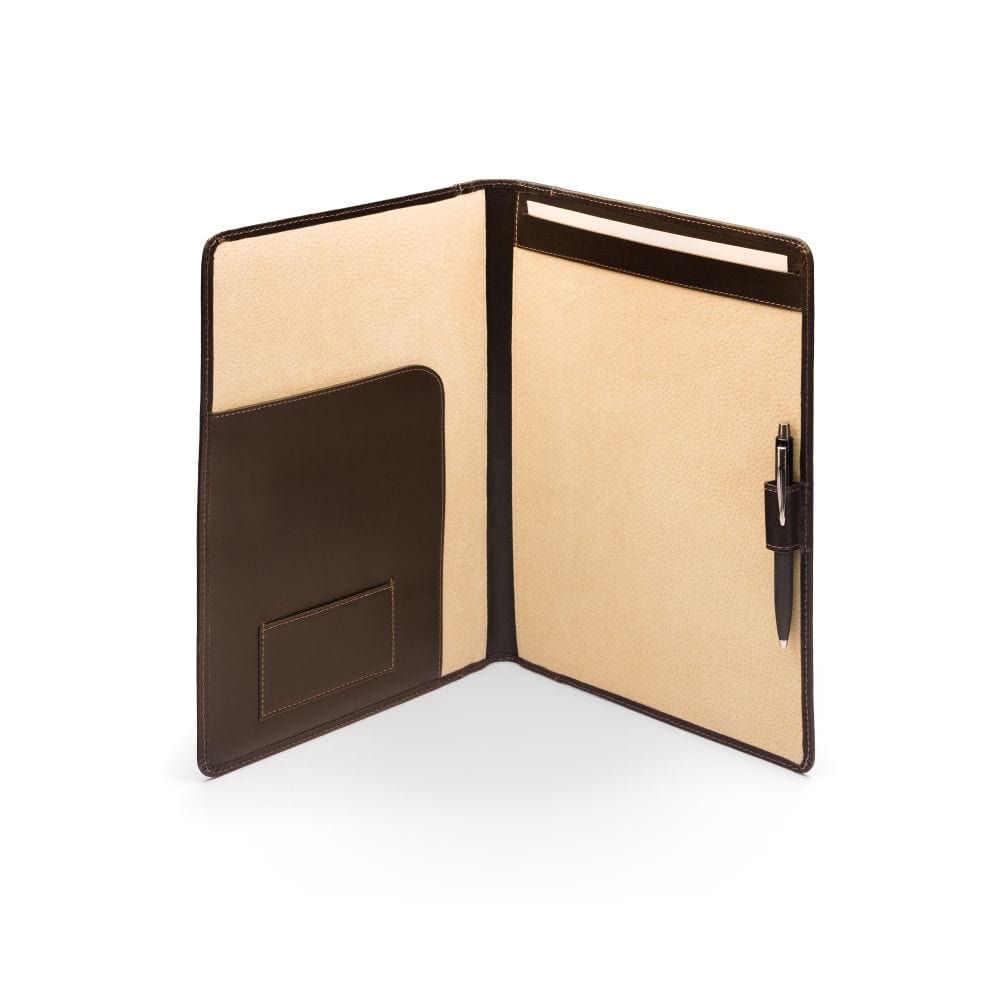 A4 leather document folder, brown, inside