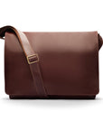 Men's large leather messenger bag, brown, front