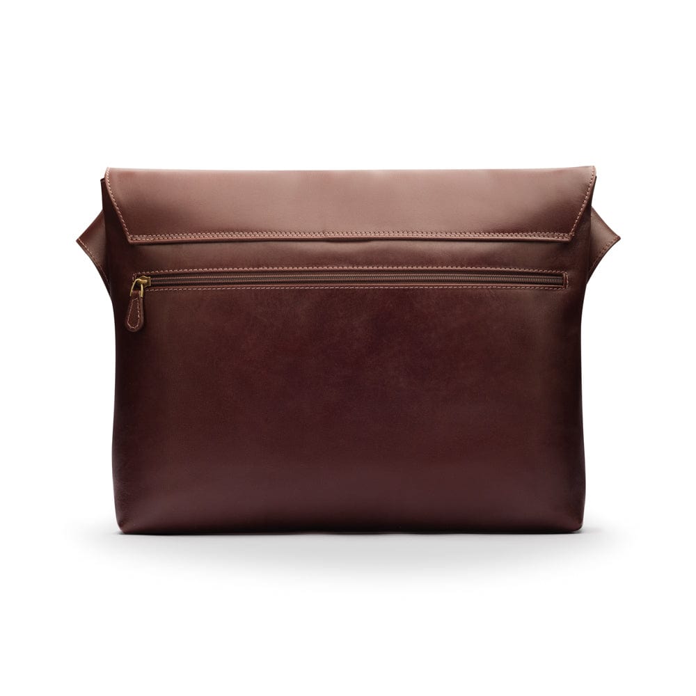 Men's large leather messenger bag, brown, back