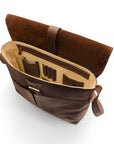 Men's large leather messenger bag, brown pebble grain, inside