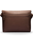 Men's large leather messenger bag, brown pebble grain, back