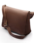 Men's large leather messenger bag, brown pebble grain, side