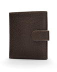 Compact leather RFID billfold wallet with tab, brown, front