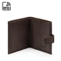 Compact leather RFID billfold wallet with tab, brown, open