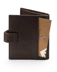Compact leather RFID billfold wallet with tab, brown, reverse