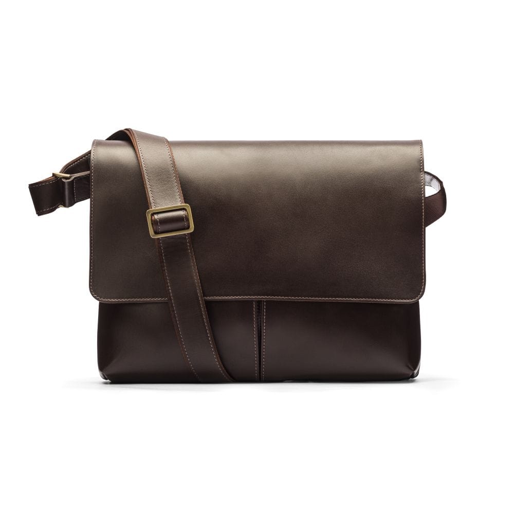 Leather messenger bag, brown, front