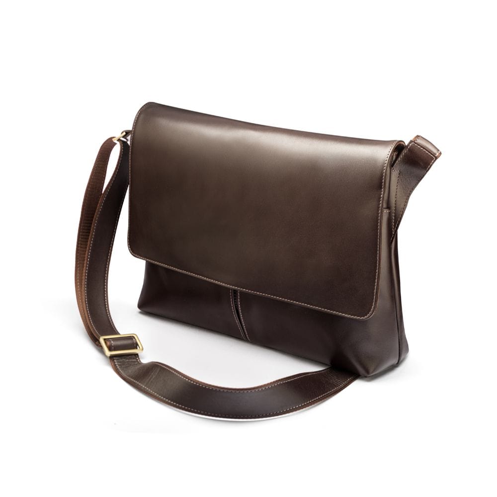 Leather messenger bag, brown, side