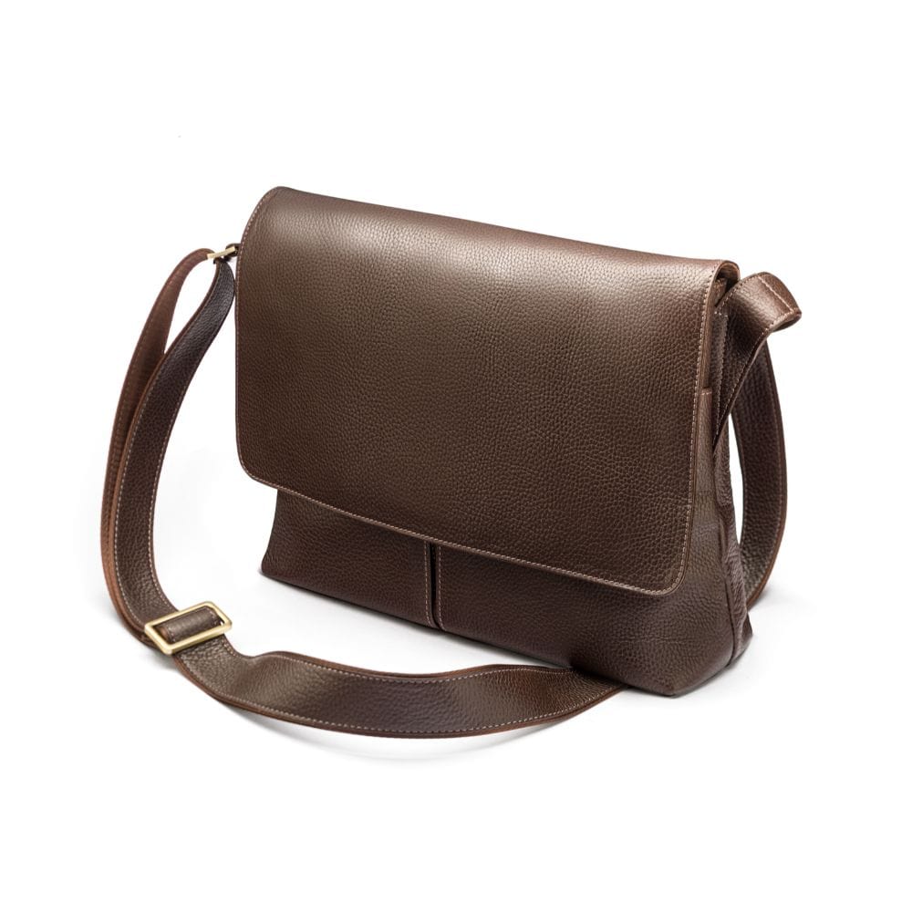Leather messenger bag, brown pebble grain, side