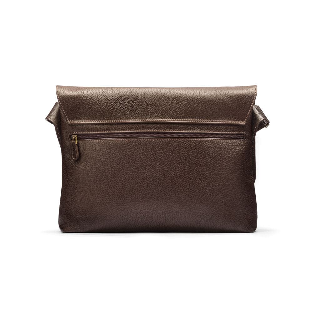 Leather messenger bag, brown pebble grain, back