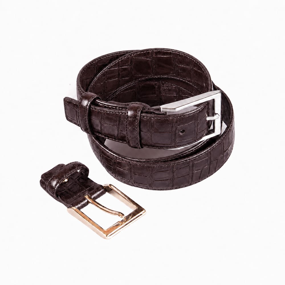 Men's 2-in-1 Interchangeable Leather Belt, Brown Croc Effect