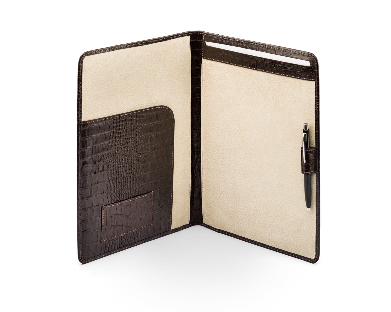 A4 leather document folder, brown croc, inside