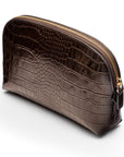 Leather cosmetic bag, brown croc, front view