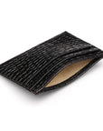 Flat leather credit card wallet 4 CC, black croc, inside