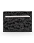 Flat leather credit card wallet 4 CC, black croc, front