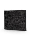 Flat leather credit card wallet 4 CC, black croc, back