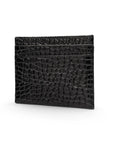 Flat leather credit card wallet 4 CC, black croc, front 