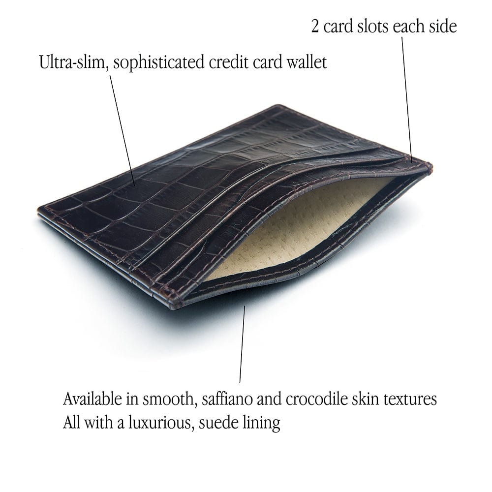 Flat Leather Credit Card Wallet 4 CC - Black Croc