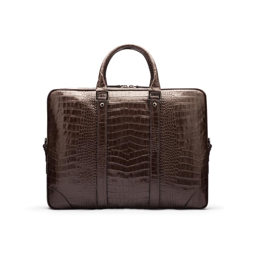 15" leather laptop bag, brown croc, front