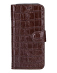 iPhone 15 case in leather with RFID, brown croc, front