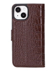 iPhone 15 case in leather with RFID, brown croc, back