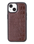 iPhone 15 case in leather with RFID, brown croc, with detachable back cover