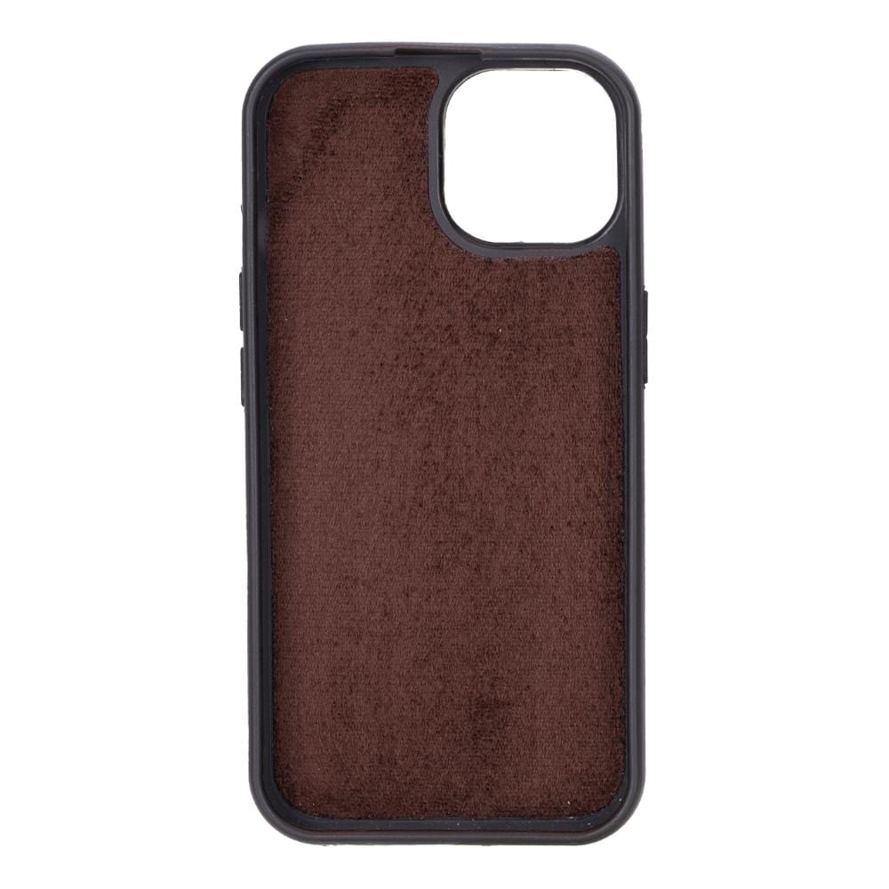 iPhone 15 case in leather with RFID, brown croc, inside back cover