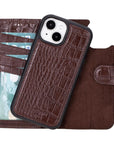 iPhone 15 case in leather with RFID, brown croc, open