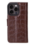 iPhone 15 Pro case in leather with RFID, brown croc, back