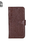 iPhone 15 Pro case in leather with RFID, brown croc, front