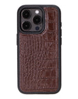 iPhone 15 Pro case in leather with RFID, brown croc, back cover