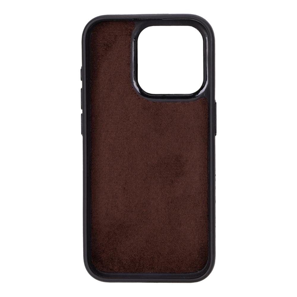 iPhone 15 Pro case in leather with RFID, brown croc, inside back cover