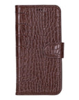 iPhone 15 Pro Max case in leather with RFID, brown croc, front